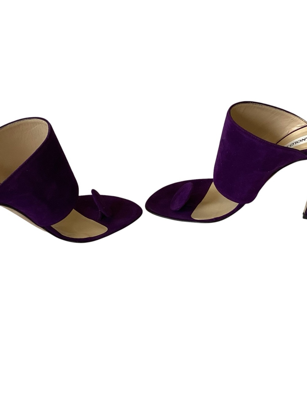 Manolo Blahnik Vintage Leather Purple Suede Open-Toe Mules sz 38 - Picture 4 of 15